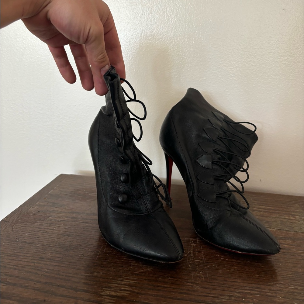 Christian Louboutin Black Leather French Tutu Button Booties